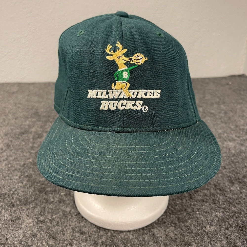 Rare Vintage 90s Milwaukee Bucks NBA New Era Hat Fitted 7 3/8 Pro Model Wool USA